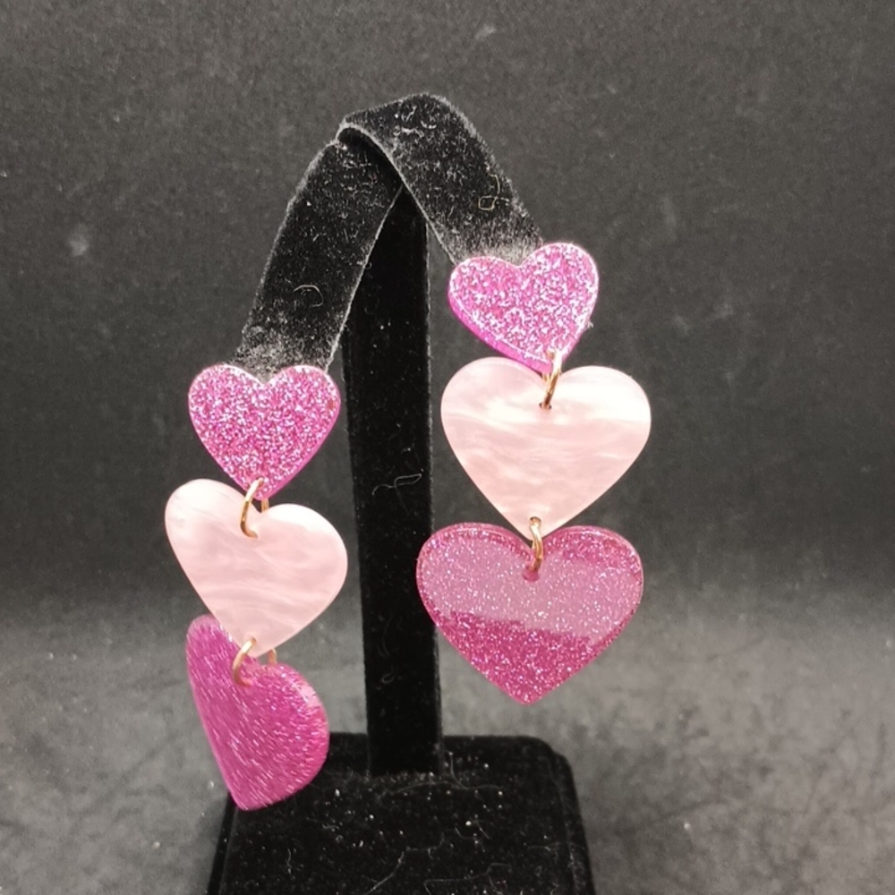 Pink Heart Drop Earrings